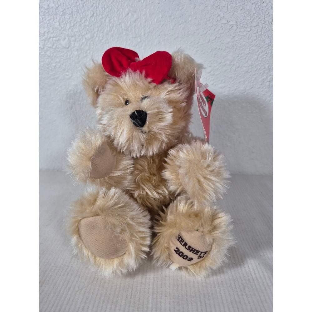 Vtg 2002 Hershey's Target Holiday Plush Bear Tan Shaggy Teddy Red Bow NWT